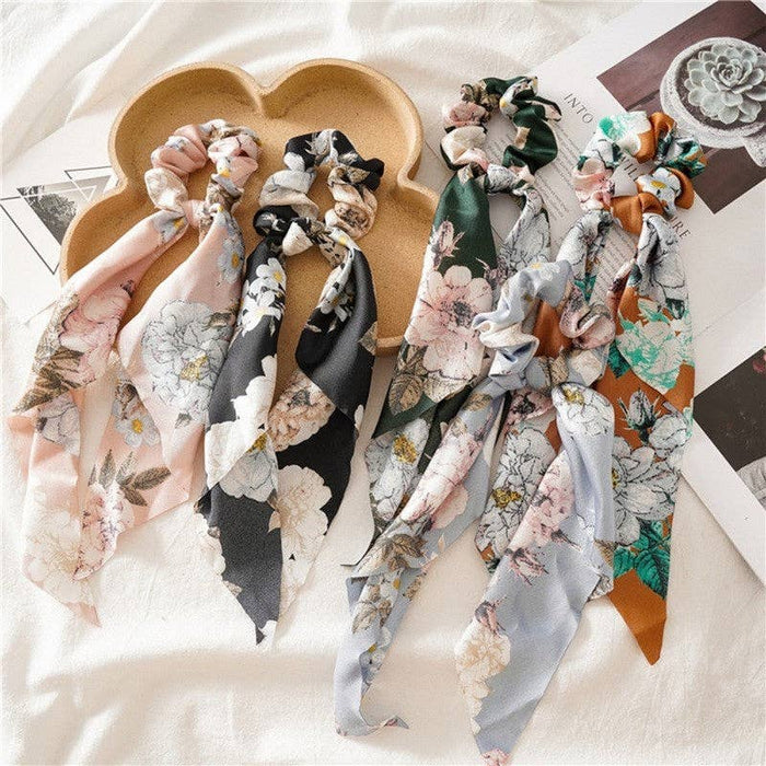 ShieldChic - Floral Ribbon Scarf Pony Scrunchie
