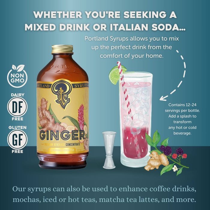 Portland Syrups - Ginger Syrup 12oz  - cocktail / mocktail beverage mixer