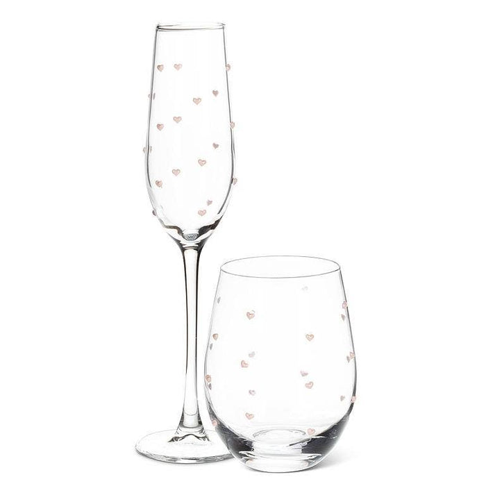 Abbott - Stemless Wine Glass with Pink Hearts-4.5"H(18oz)
