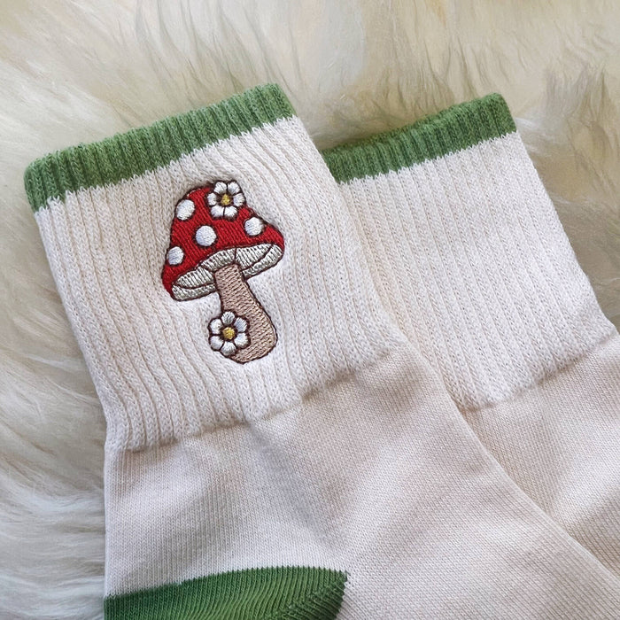 Wildflower + Co. - Mushroom & Daisy Embroidered Socks