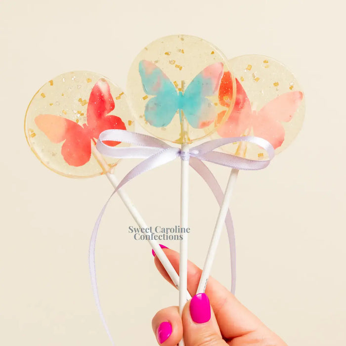 Sweet Caroline Confections - Butterfly Spring Lollipops, Guava, 10/Case- VEGAN
