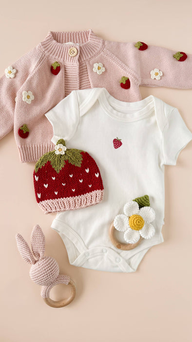The Blueberry Hill - Cotton Strawberry Flower Cardigan Blush Baby Sweater Clothes