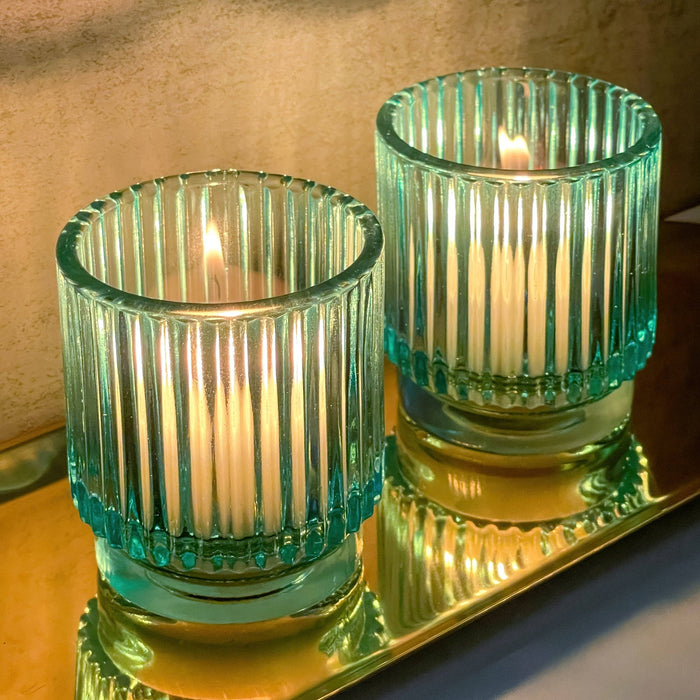 Kate Aspen - Ribbed Blue Glass Candle