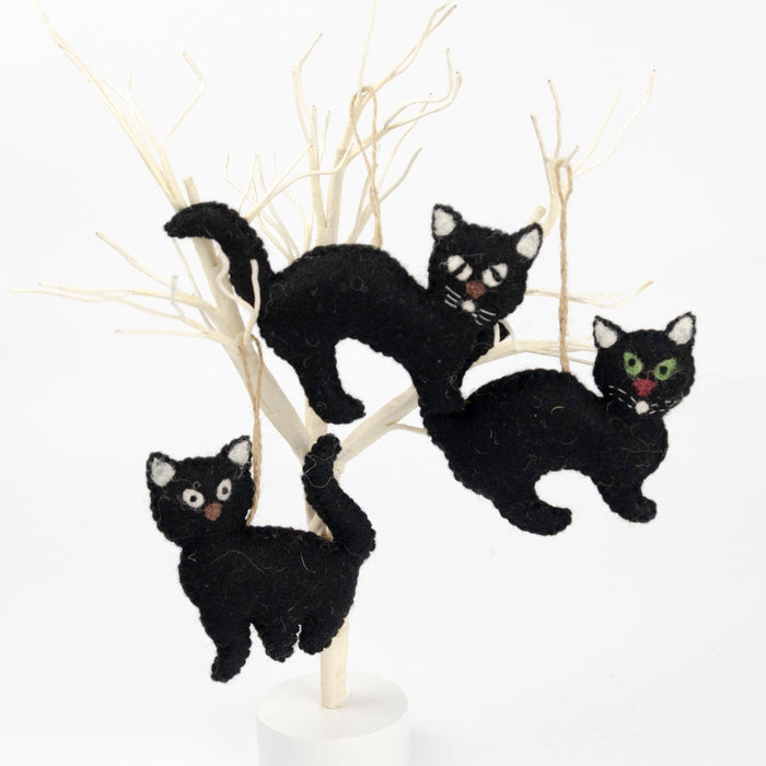 The Winding Road - Ornament - Felt Black Cats - Halloween Decor! NEW!