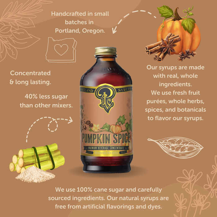 Portland Syrups - Pumpkin Spice Syrup 12 oz - coffee, tea, cocktail mixer