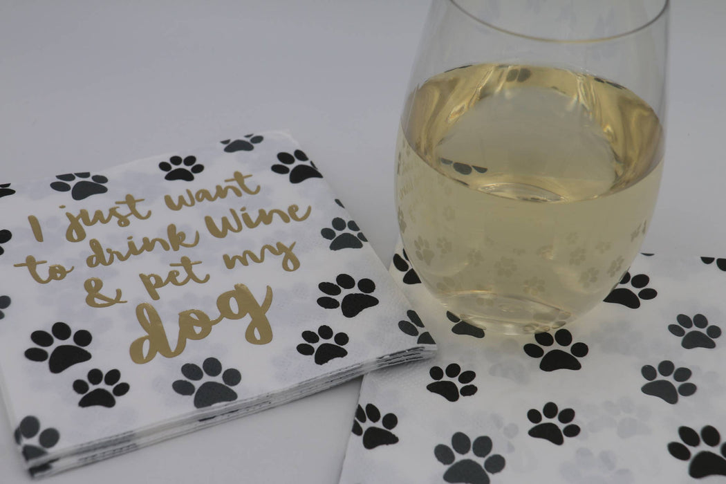 soiree-sisters - Cocktail Foil Funny Napkins | Drink Wine and Pet My Dog