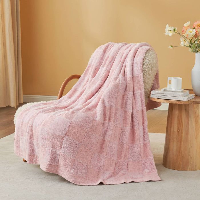 DreamValley - Snuggle Sac Checkered Faux Fur Soft Warm Microfiber Throw Blanket