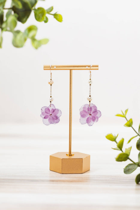 Indigo & Lily Co. - Pressed Hydrangea Earrings with Freshwater Pearls, 14k gf
