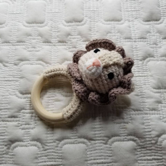 D & C TOYS - Lion Teething Ring Hand Crocheted Rattle Toy