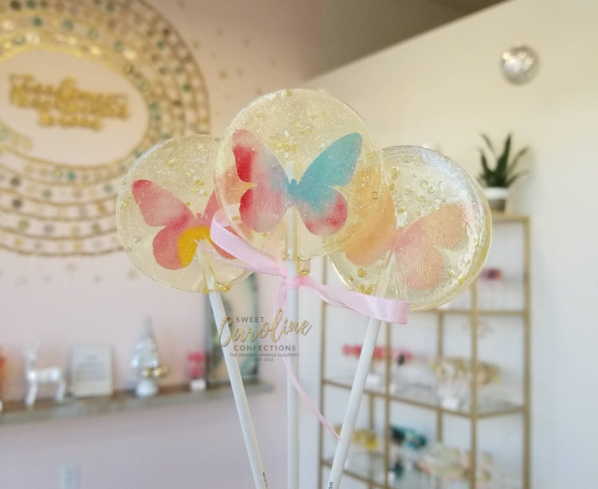 Sweet Caroline Confections - Butterfly Spring Lollipops, Guava, 10/Case- VEGAN