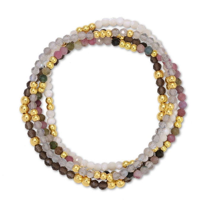 Splendid Iris - Set/12 Asst Stone Or Shell Stretch Bracelets With Beads