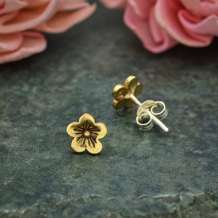 Nina Designs - Sterling Silver or Bronze Cherry Blossom Stud Earrings 6x6mm
