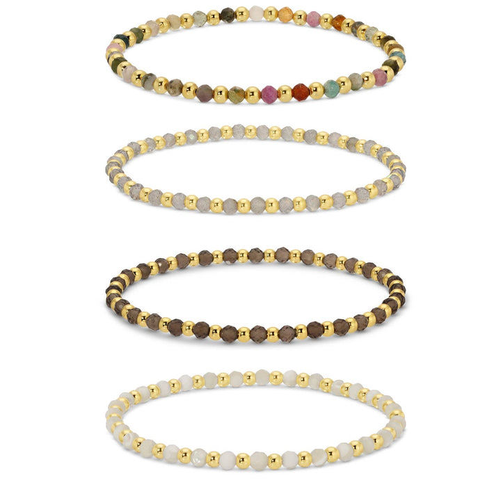 Splendid Iris - Set/12 3mm Asst Beaded Bracelets Alternating Stones