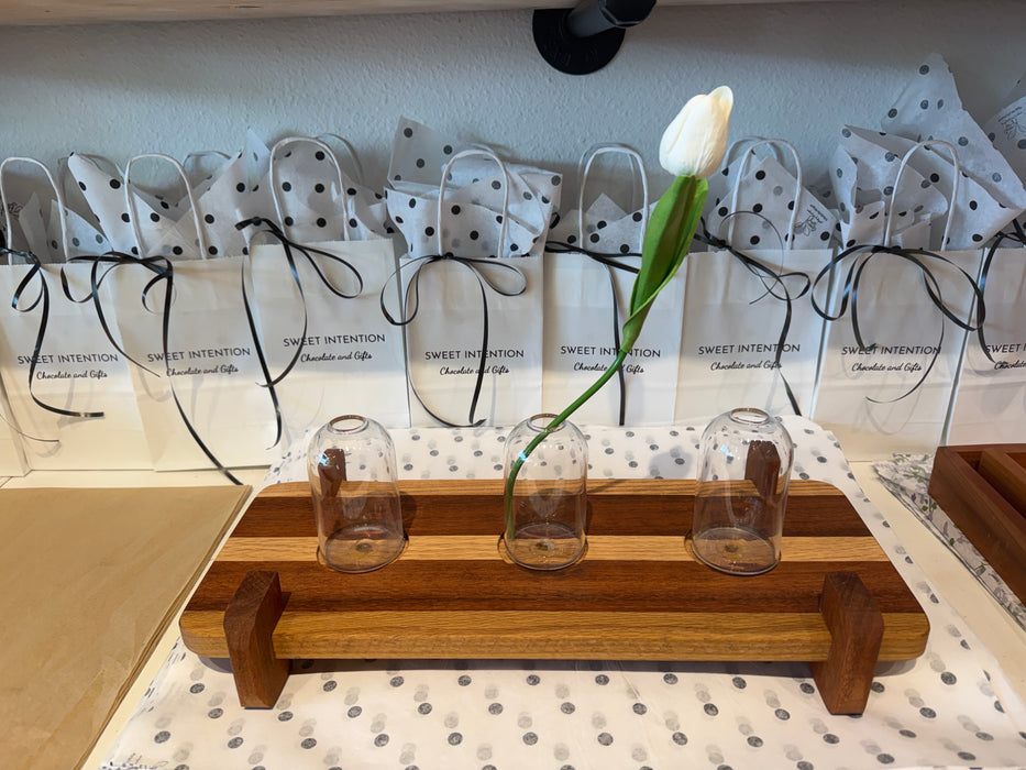 Three vase flower wooden tray