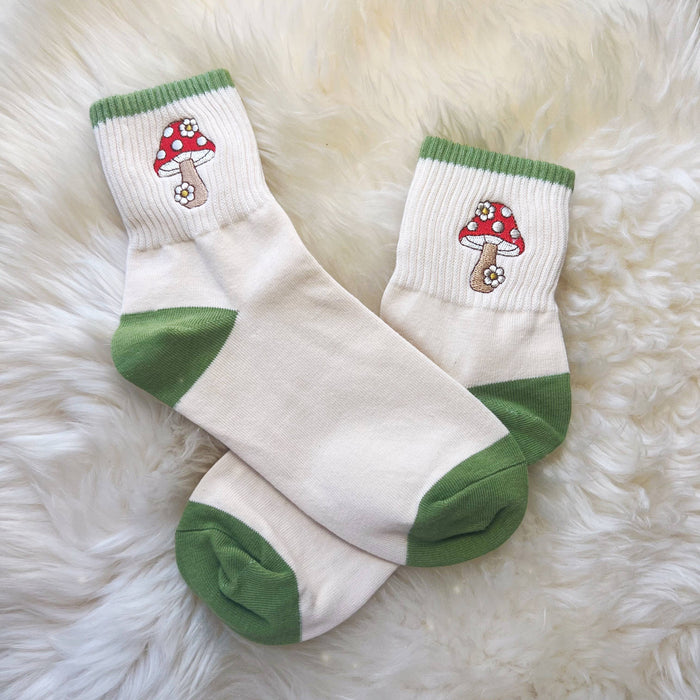 Wildflower + Co. - Mushroom & Daisy Embroidered Socks