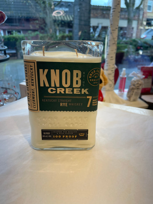 Camas Flames Booze Bottle Candle Knob Creek