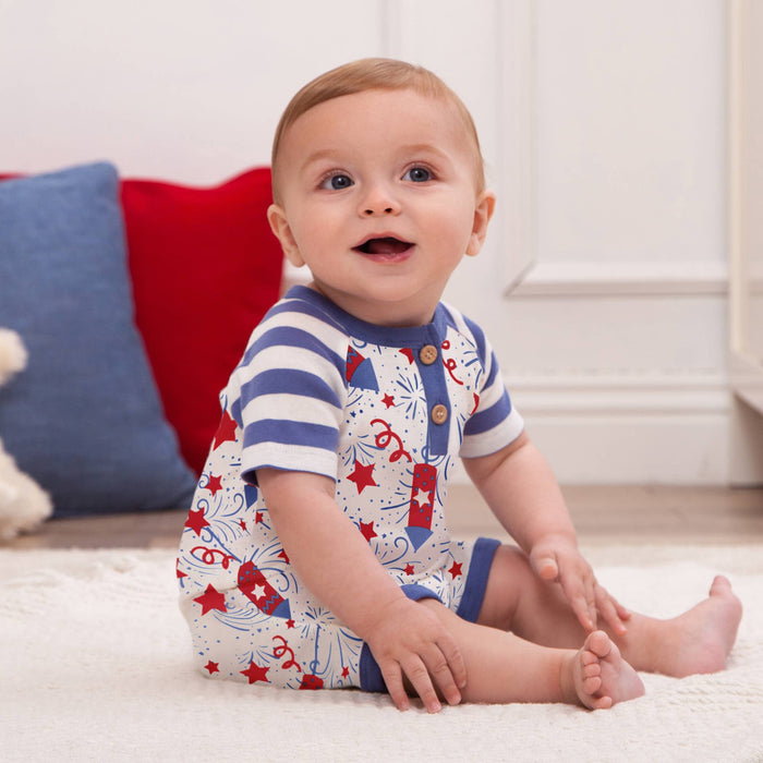 Tesa Babe Baby's Sparkly 4th of July Bamboo Shorty Romper