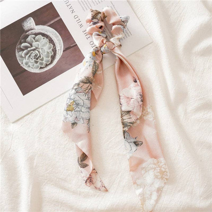 ShieldChic - Floral Ribbon Scarf Pony Scrunchie