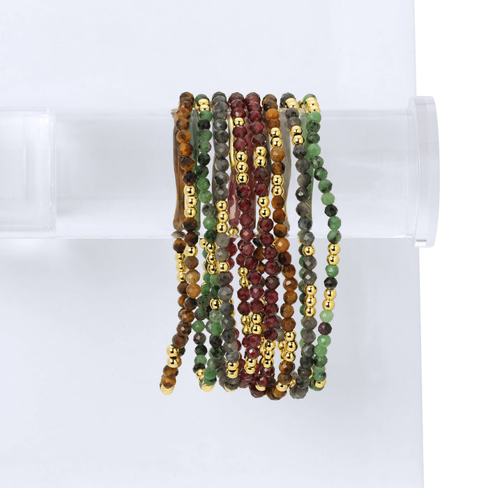 Splendid Iris - Set/12 Asst Stone Or Shell Stretch Bracelets With Beads