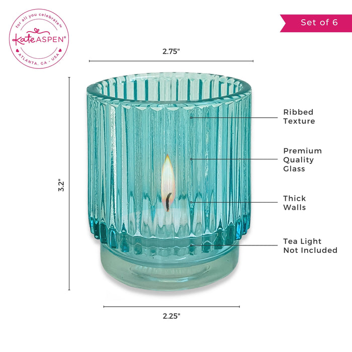 Kate Aspen - Ribbed Blue Glass Candle