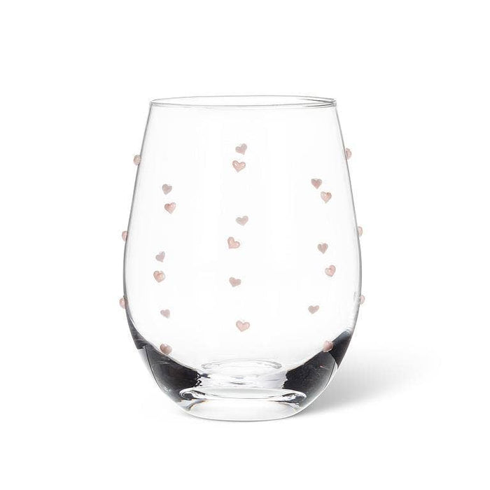 Abbott - Stemless Wine Glass with Pink Hearts-4.5"H(18oz)
