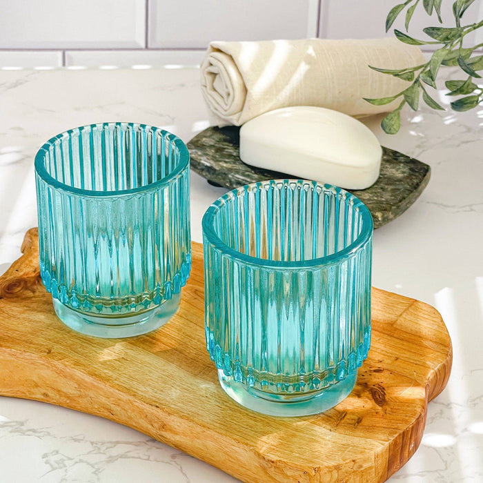 Kate Aspen - Ribbed Blue Glass Candle