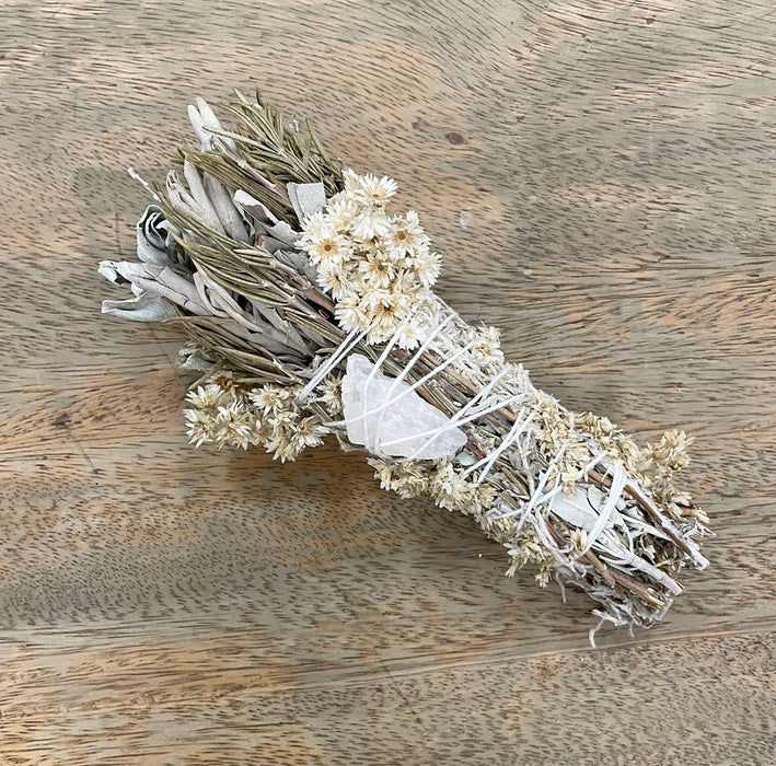 Andaluca - 6" Rosemary & Sage Floral Smudge Wand with Quartz Crystal