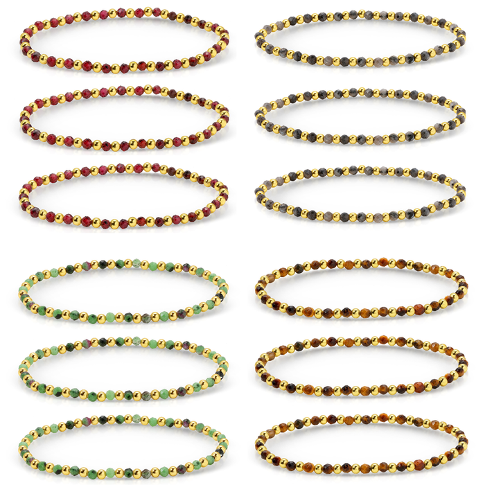 Splendid Iris - Set/12 3mm Asst Beaded Bracelets Alternating Stones
