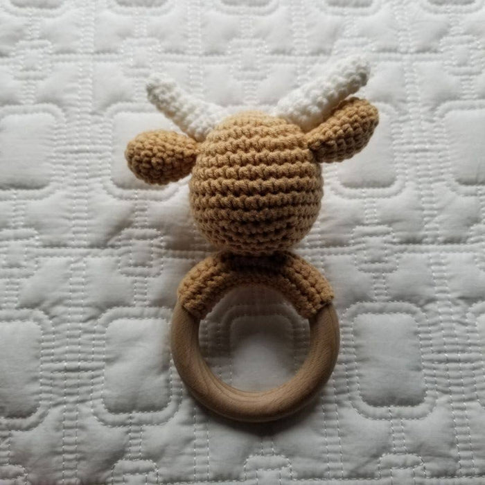 D & C TOYS - Khaki Highland Cow Hand Crochet Rattle
