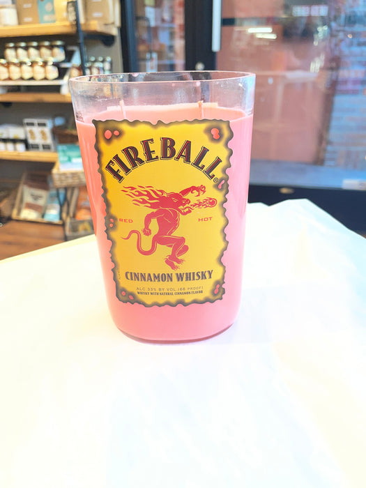 Camas Flames Fireball Whiskey Booze Bottle Candle