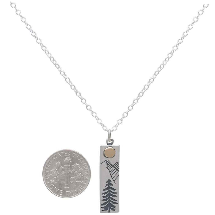 Nina Designs - Sterling Silver 18 Inch Rectangle Pine Tree Charm Necklace