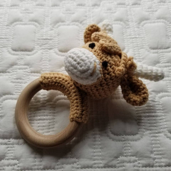 D & C TOYS - Khaki Highland Cow Hand Crochet Rattle