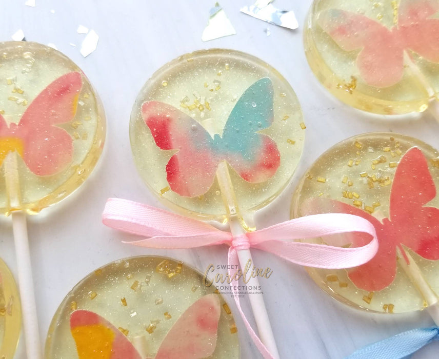 Sweet Caroline Confections - Butterfly Spring Lollipops, Guava, 10/Case- VEGAN