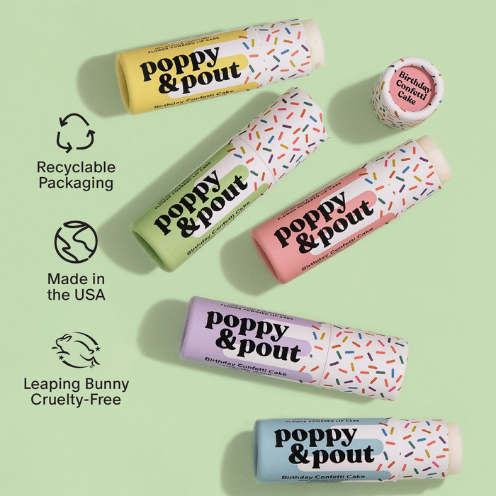 Poppy & Pout - Lip Balm, Birthday Confetti Cake, Pink