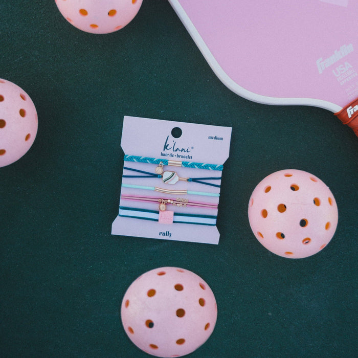 K'lani hair tie bracelets - "Rally" Pickleball with Pink & Green Hair Tie Bracelets