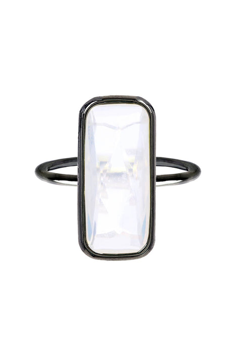 Zoey Simmons - Moonstone Crystal Ring In Gunmetal - SF