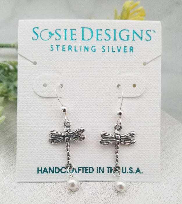 Sosie Designs - Dragonfly Earrings w/Crystal White Pearl