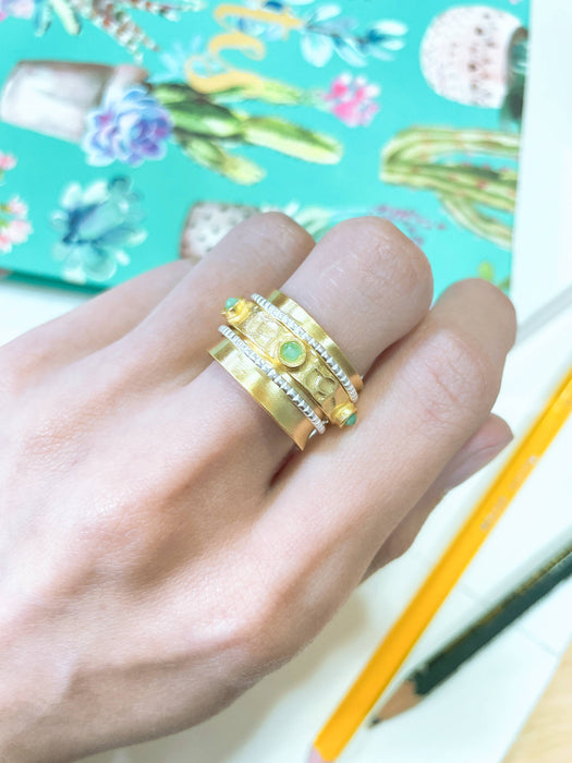 Zoey Simmons - Amazonite & Two-Tone Hammered Spinner Ring - GF