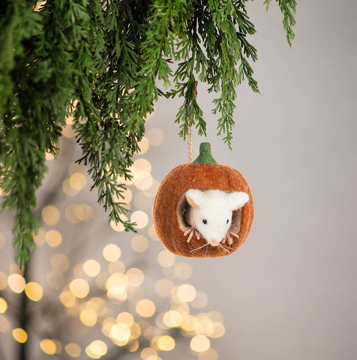 Abbott - Mouse in Small Pumpkin Ornament-4"H