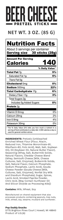 Pop Daddy Snacks - Seasoned Pretzels - 3oz - Beer Cheese