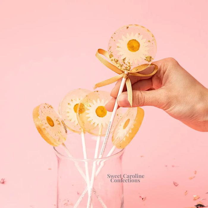 Sweet Caroline Confections - Daisy and Gold Lollipops, Mandarin Orange - VEGAN