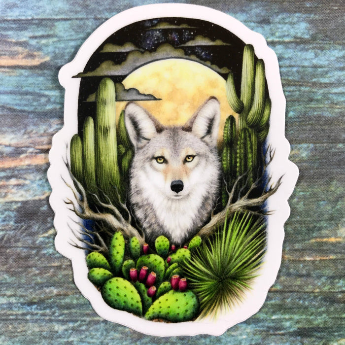 Abundance Illustration Coyote & Full Moon sticker