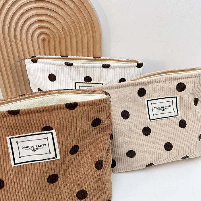 ACCITY - CORDUROY RETRO POLKA DOT MAKEUP BAG STORAGE BAG_CWAB1220