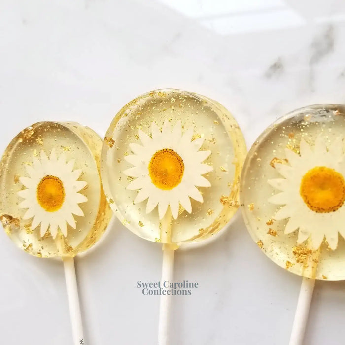 Sweet Caroline Confections - Daisy and Gold Lollipops, Mandarin Orange - VEGAN