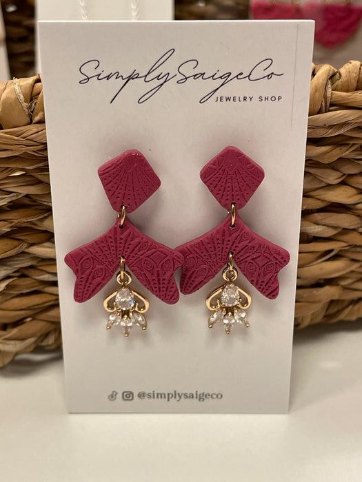 Simply Saige magenta stud diamond drop earrings