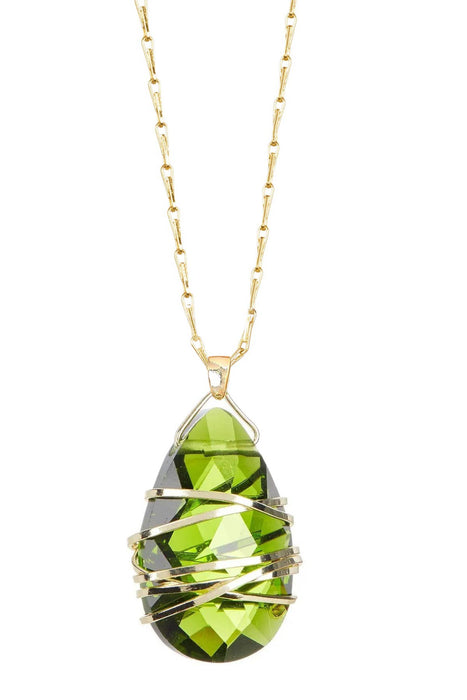 Zoey Simmons - Wrapped Peridot Crystal Pendant Necklace - GF