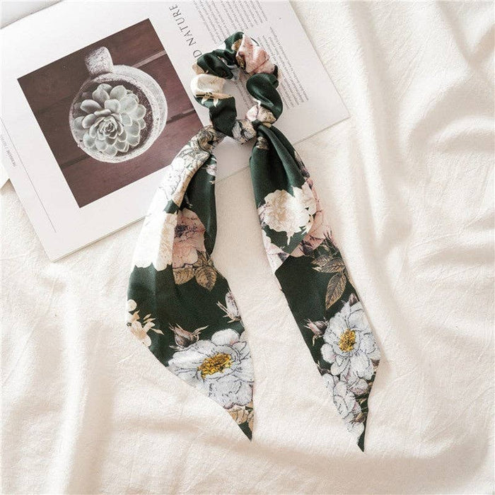ShieldChic - Floral Ribbon Scarf Pony Scrunchie