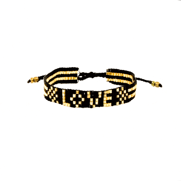 Love Is Project - Seed Bead LOVE Bracelet - Black and Gold