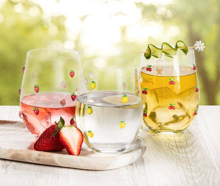Abbott - Stemless Wine Glass with Strawberries-4.5"H(18oz)