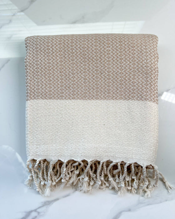 Umays Boho Beige Turkish Towels, Beach Towels, Cotton Towels